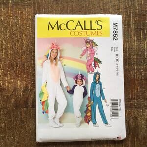 McCalls Sewing Pattern M7852 Costume Onesie Unicorn Dragon Kids 3-8 UNCUT